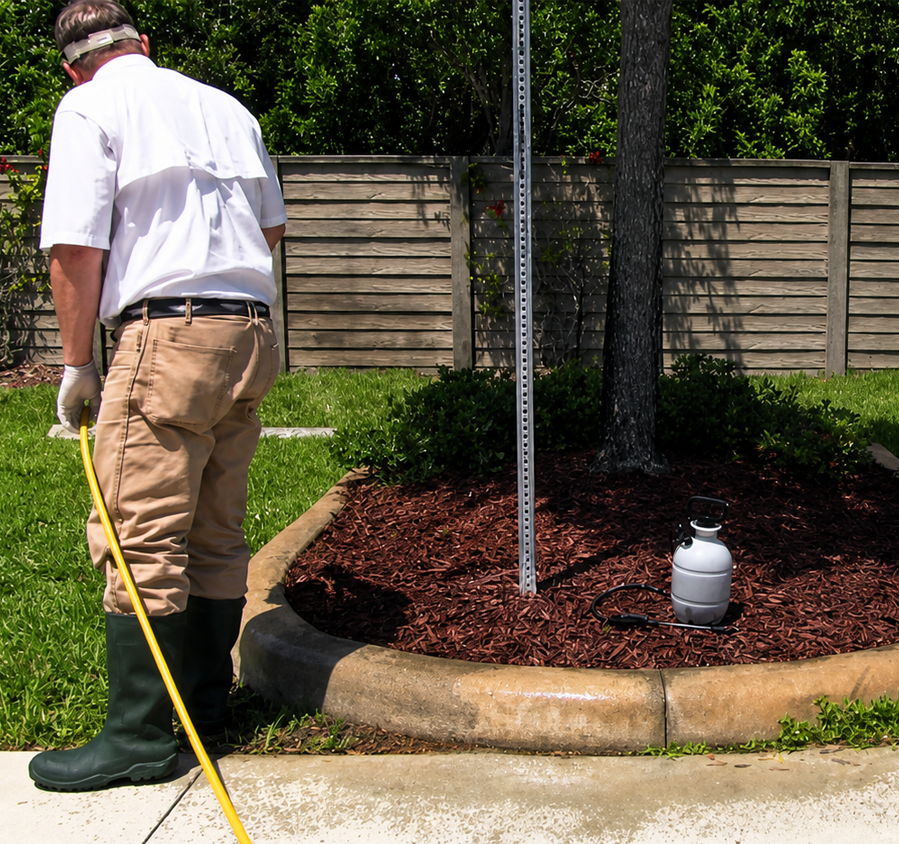 Mulch colorant applied to a landscaped bed
